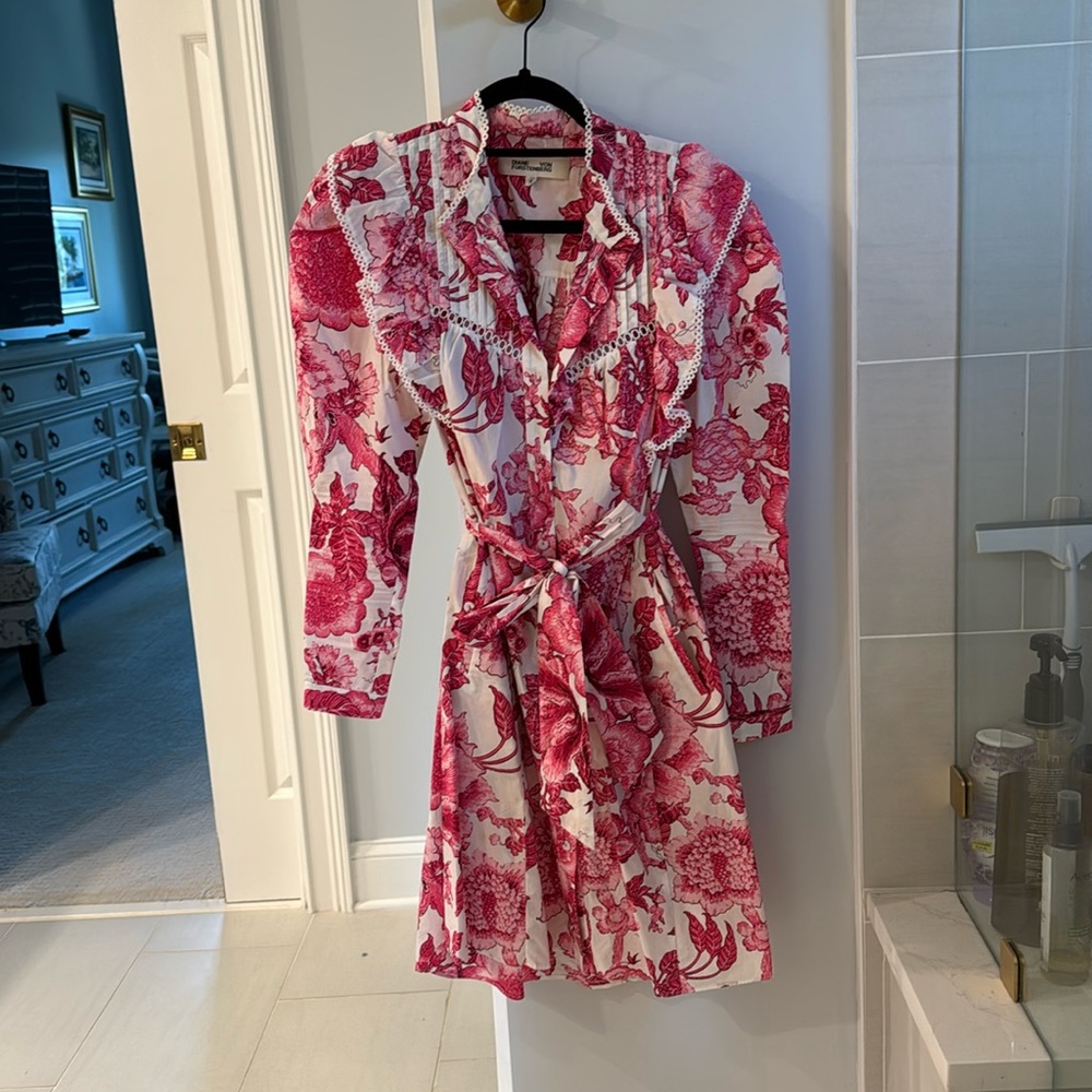 DIANE VON FURSTENBERG Sandrah ruffled floral-print cotton-poplin mini dress